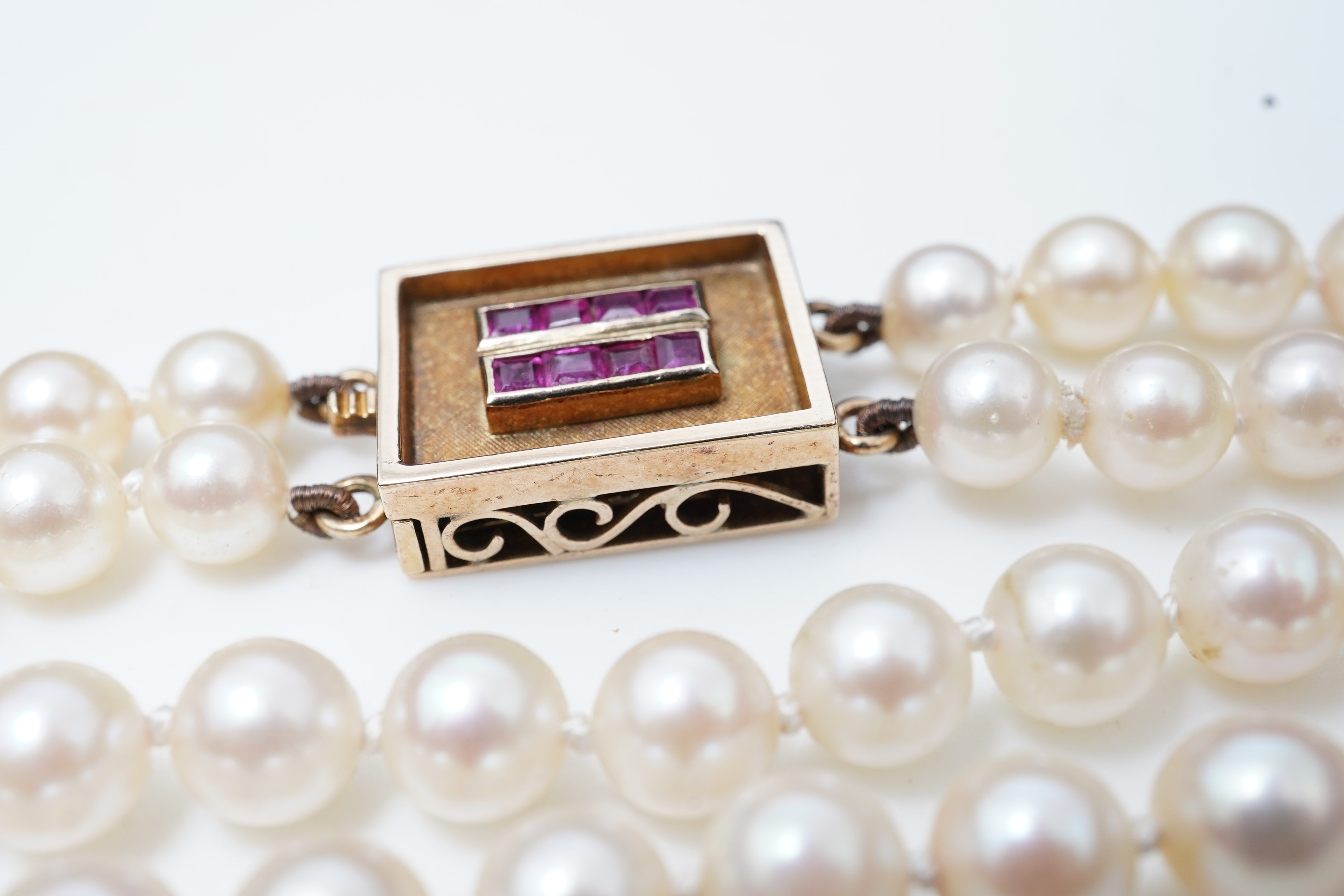 A cultured pearl and ruby necklace